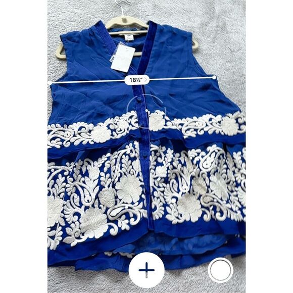 NWT Mynahs Reynu Taandon Royal Blue Tiered Embroidered Sleeveless top, $228 Medi - Picture 7 of 9